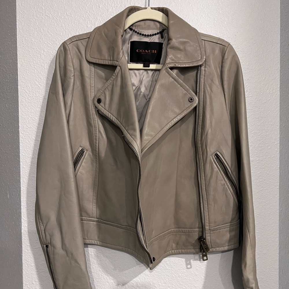 Coach real leather motorcycle jacket. Beige, tan, gray